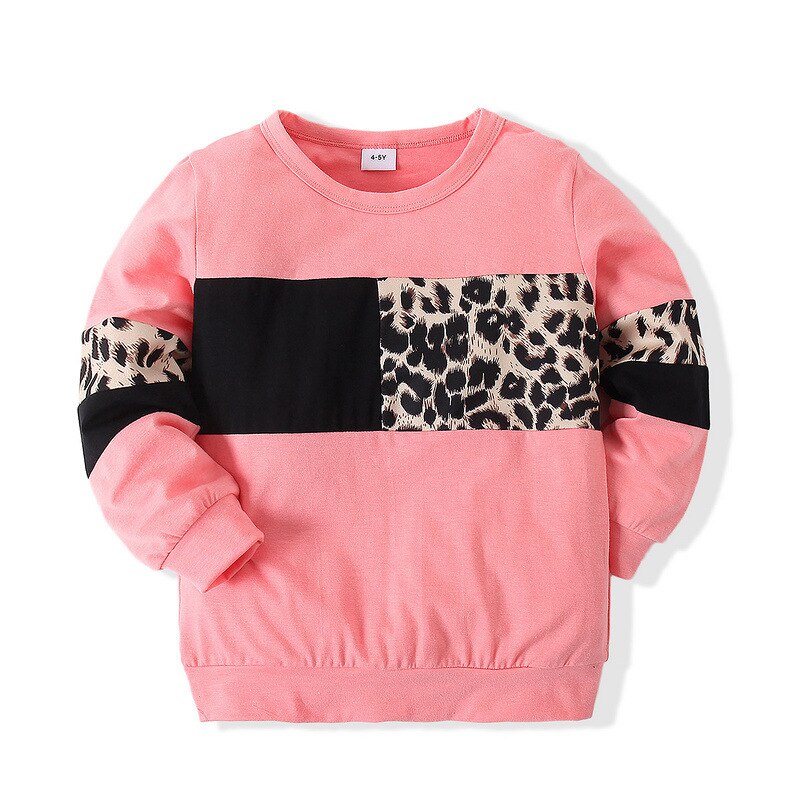 Sports children's clothing spring new boys and girls long-sleeved leopard print T-shirt casual two-piece suit