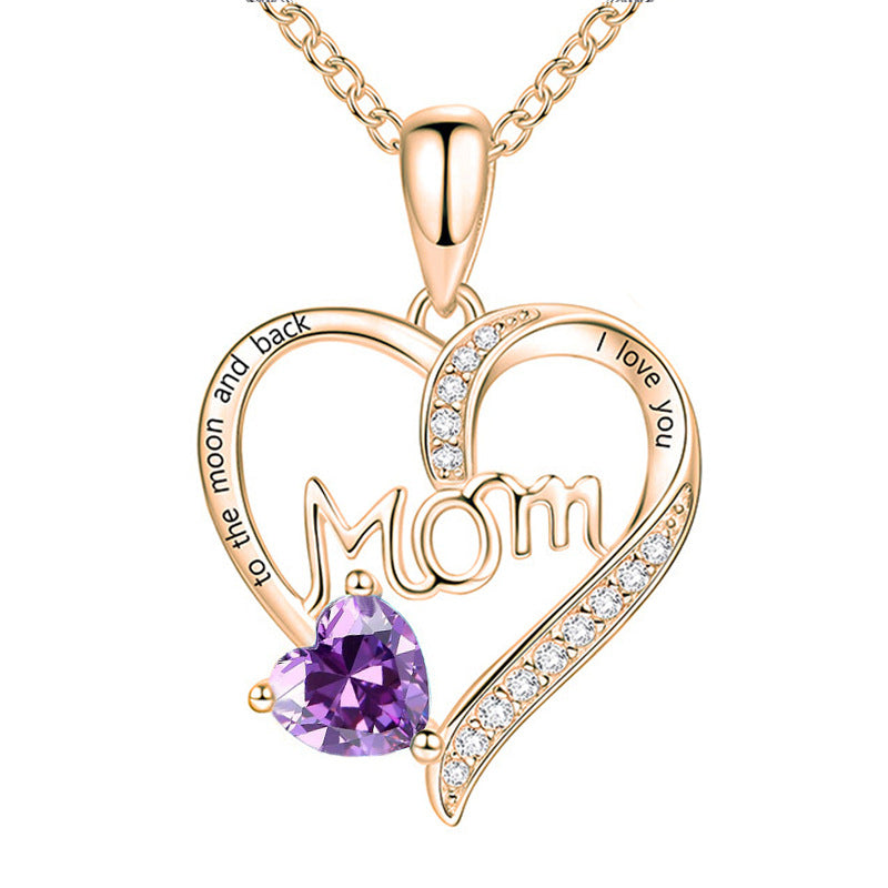 Mom heart-shaped engraved diamond necklace Mother's Day gift