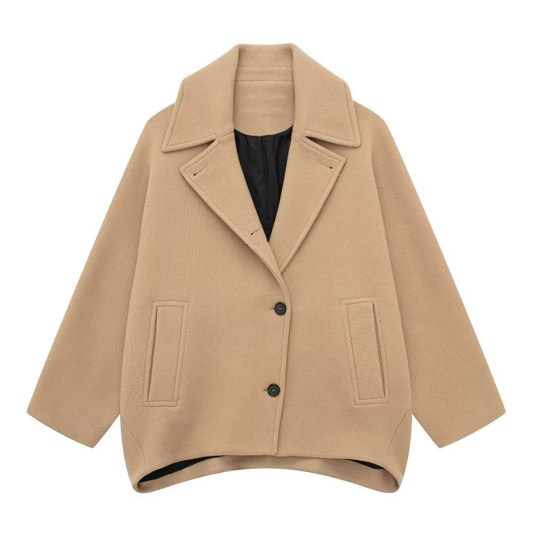 Wool blend short loose coat jacket