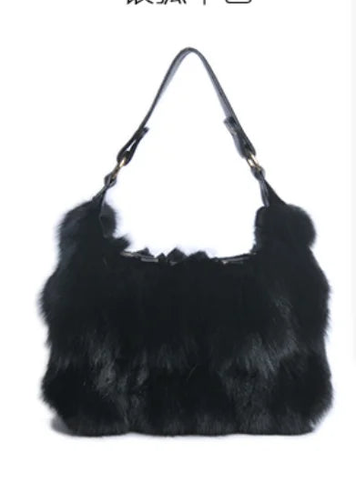 Women Winter Real Fox Fur Handbag Luxury Genuine Fur Party Bag Tote Designer High Quality Real Silver Fox Fur Handbags Female