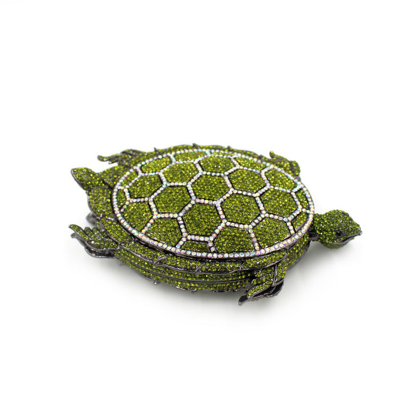 Luxury Green Turtle Crystal Evening Bag Diamond Party Purse Fashion Novelty Women Clutch Hard Case Metal Minaudiere Rhinestone