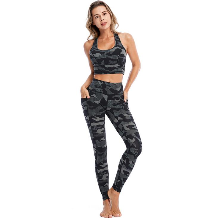 Women Camouflage Printed Sports Suit Fitness Workout Summer Clothes