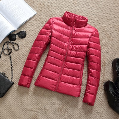 Ultra-light Plus Size Thin Down Jacket Women Autumn Winter Slim Short Hooded Warm White Duck Down Coat Women's Outerwear