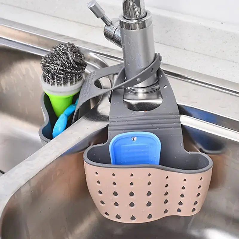 Adjustable Snap-on Sink Sponge Holder for Kitchen Use