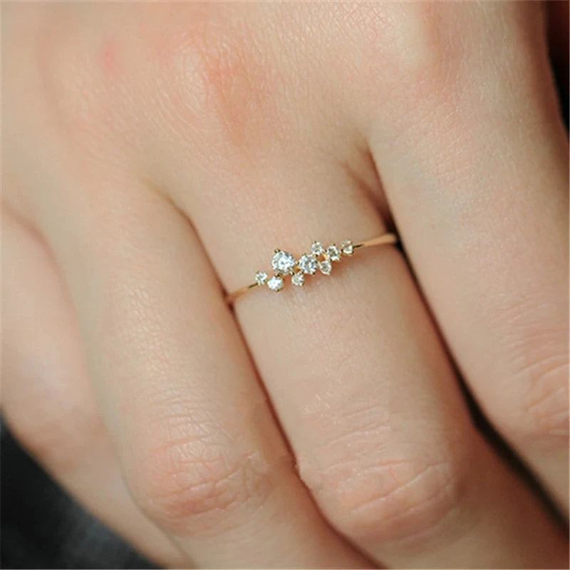 925 Sterling Silver Irregular Zircon Thin Ring Women Simple INS Korean Style Wedding Party Ring Fashion Jewelry Gift