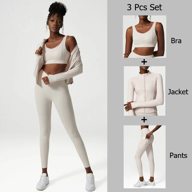 Yoga suit set women's three piece set oversized sports and fitness suit set