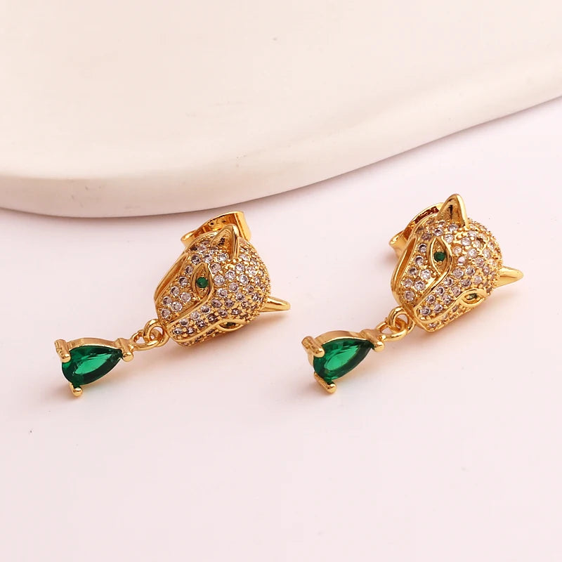 Newly Designed Gold Plated Zircon High Quality Fashion Luxury Animal Leopard Earrings Hip Hop Personality Jewelry For Women