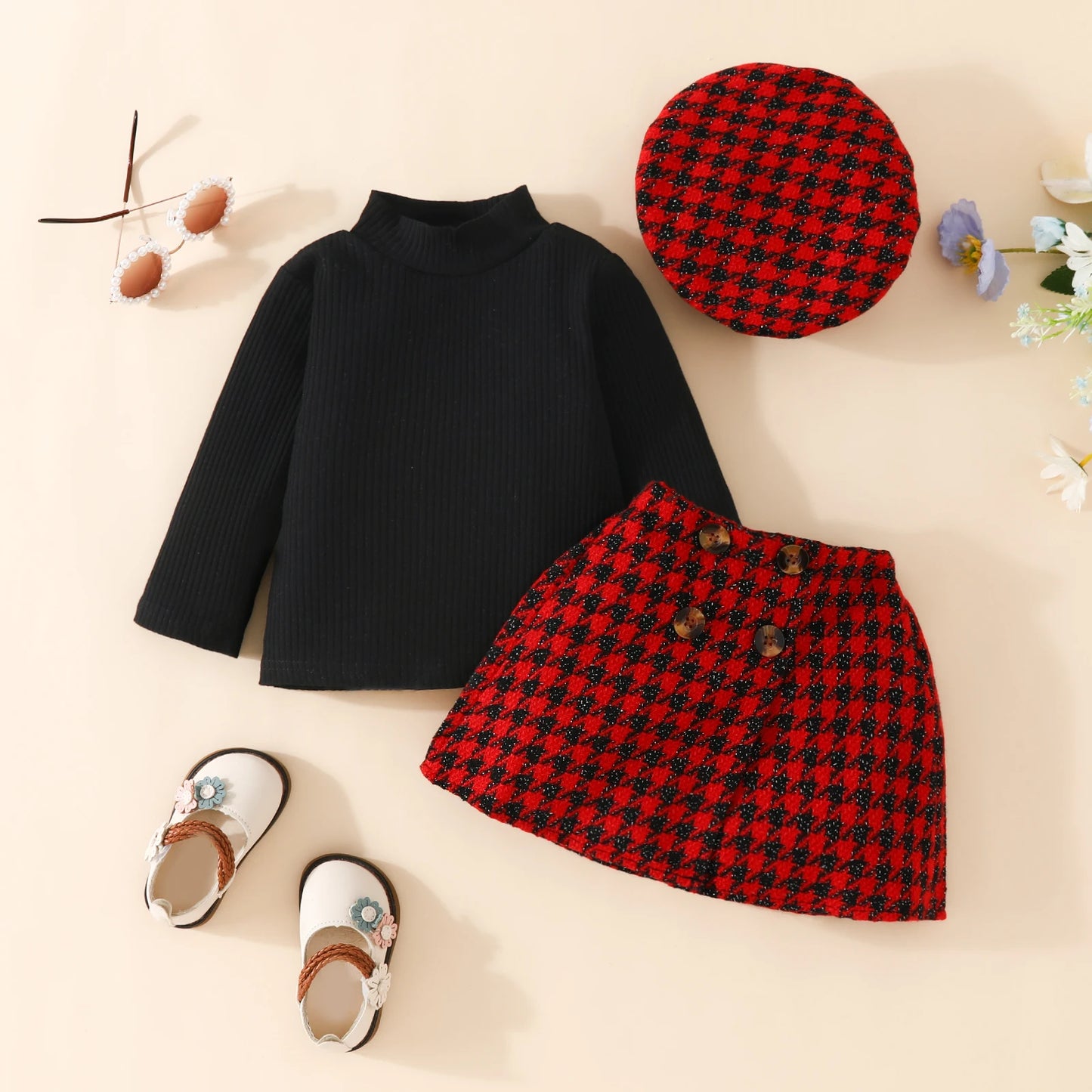 ma&baby 6M-3Y Christmas Newborn Infant Toddler Baby Girl Clothes Sets Knit Long Sleeve Tops Plaid Skirts Hat Xmas Outfits D05