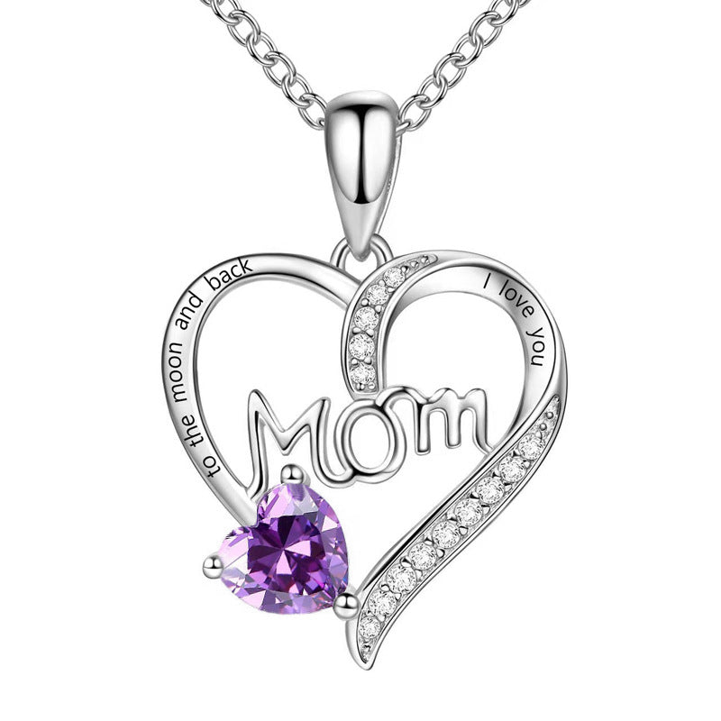 Mom heart-shaped engraved diamond necklace Mother's Day gift