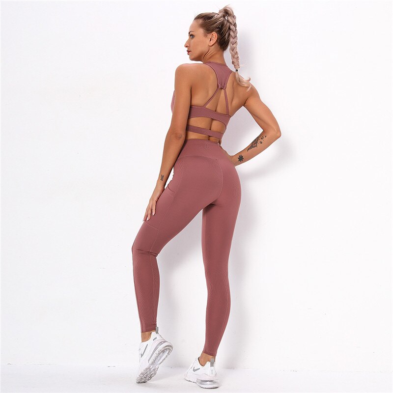 Striped Sports Suits Gym Training Yoga Leggings Sets Women Tracksuits Fitness Outfit Running Workout Sets