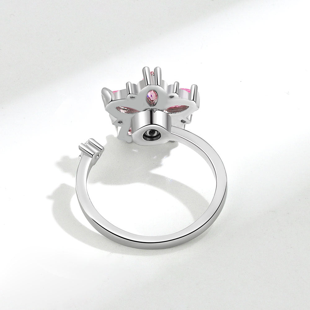 Romantic floral zircon ring with light luxury and niche design, pink floral ring