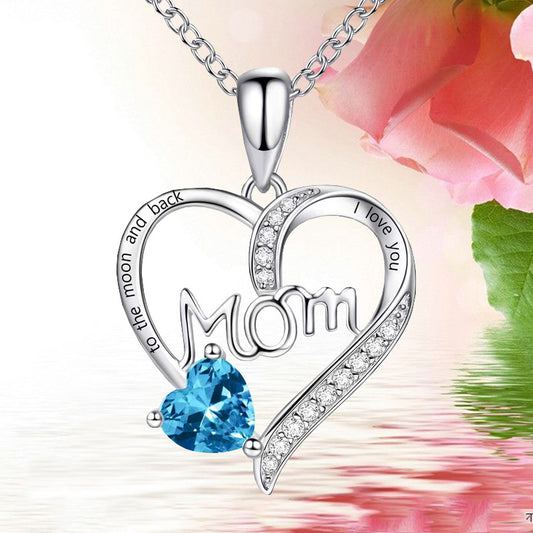 Mom heart-shaped engraved diamond necklace Mother's Day gift