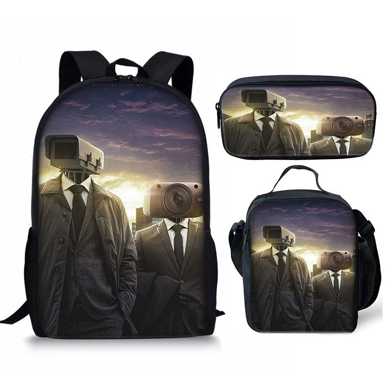 New 3PC-SET Skibidi Toilet Man Backpack Custom Game Peripheral Schoolbags For Primary Secondary School Teenage