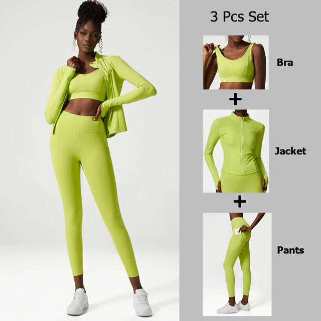 Yoga suit set women's three piece set oversized sports and fitness suit set