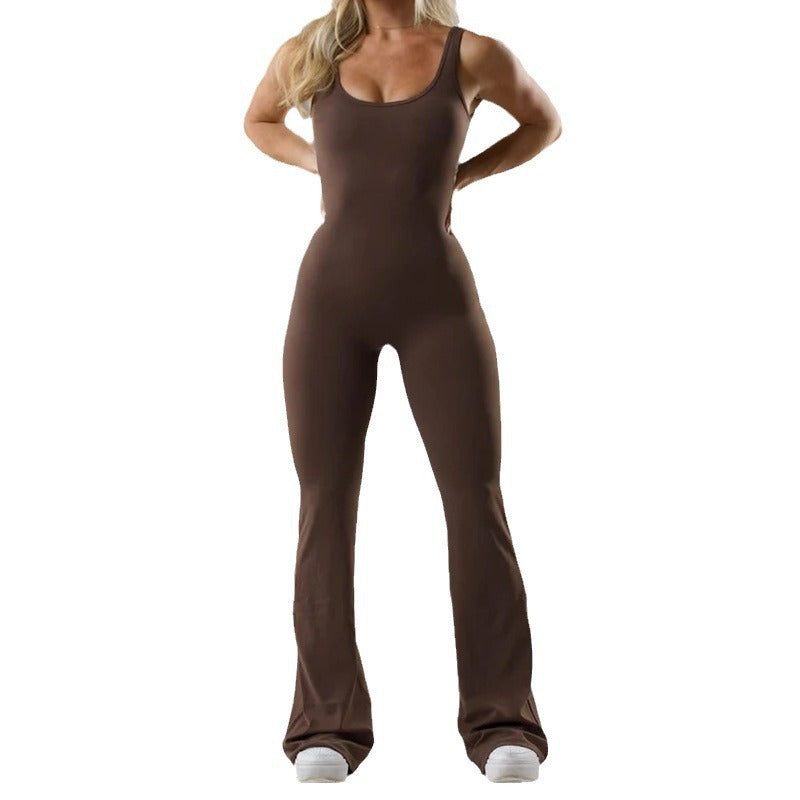 Fashionable tight yoga jumpsuit, casual hollowed out seamless sports slim fit jumpsuit for women