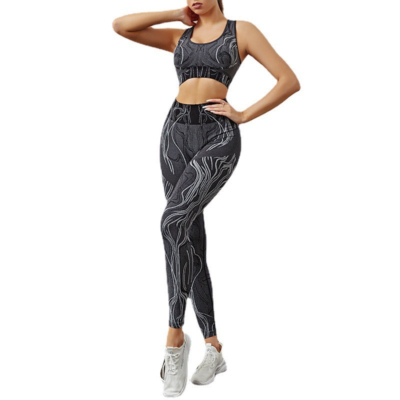 New High Elastic Seamless Knitting Fitness Pants For Sports Fitness Hip Lifting High Waist Yoga Bra Suit For Women