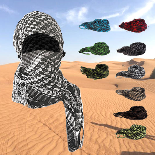 Network Silk Thousand Bird Grid Square Scarf Arab Headscarf Outdoor Military Enthusiast Tactics Foreign Trade Tassel Desert Scar