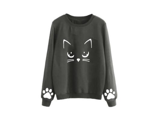 Cat Printing Round Neck Long Sleeve Warm Sweatshirts Women Korean style Loose Hoodies Female Casual Coat Female S-3XL#5$