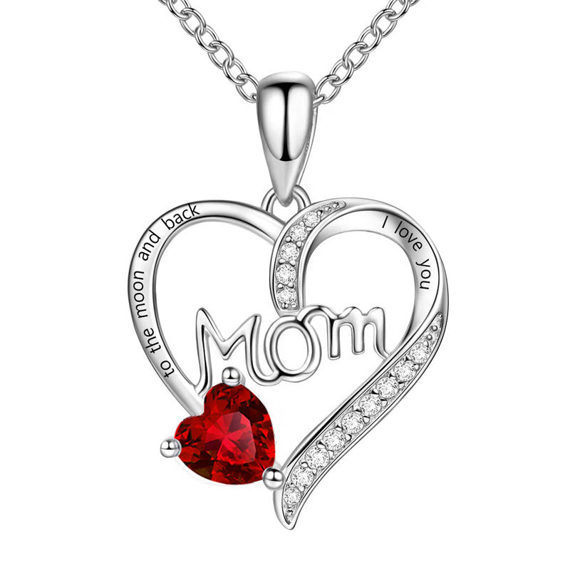 Mom heart-shaped engraved diamond necklace Mother's Day gift