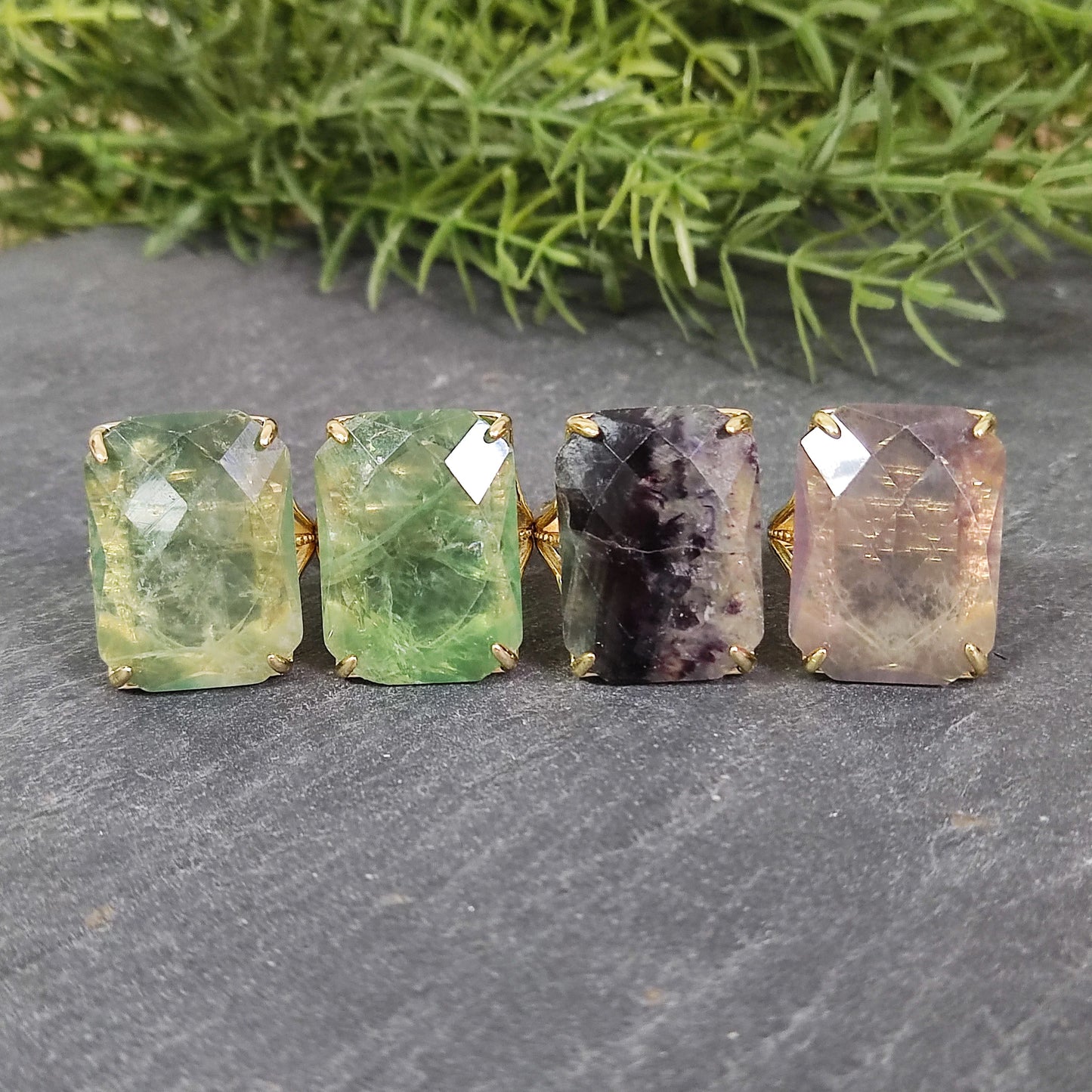 Rectangular Crystal Ring, Green/Purple Fluorite Jewelry, Spritual Healing Gemstone Ring for Women, Gift for Mom/Friend/Sister