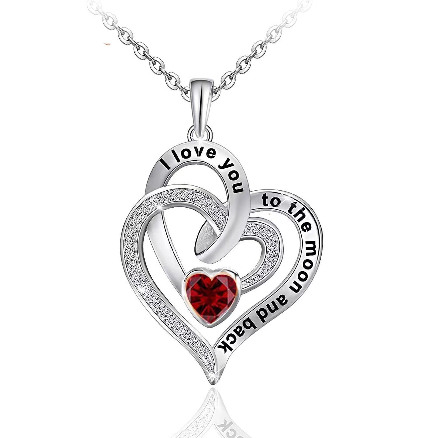 Heart-shaped pendant with engraving and diamond clavicle necklace