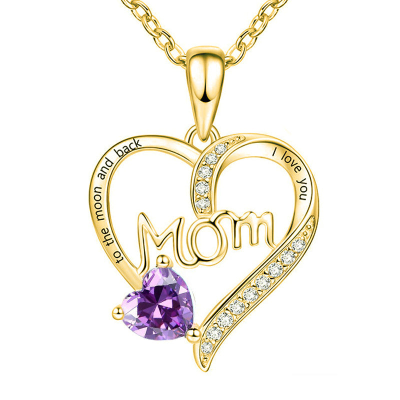 Mom heart-shaped engraved diamond necklace Mother's Day gift