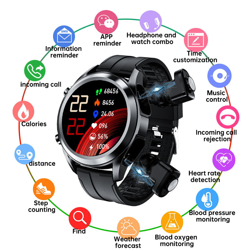 T10 Headset Sports Bracelet 2-In-1 Heart Rate Monitoring Bluetooth Call Music Smart Watch