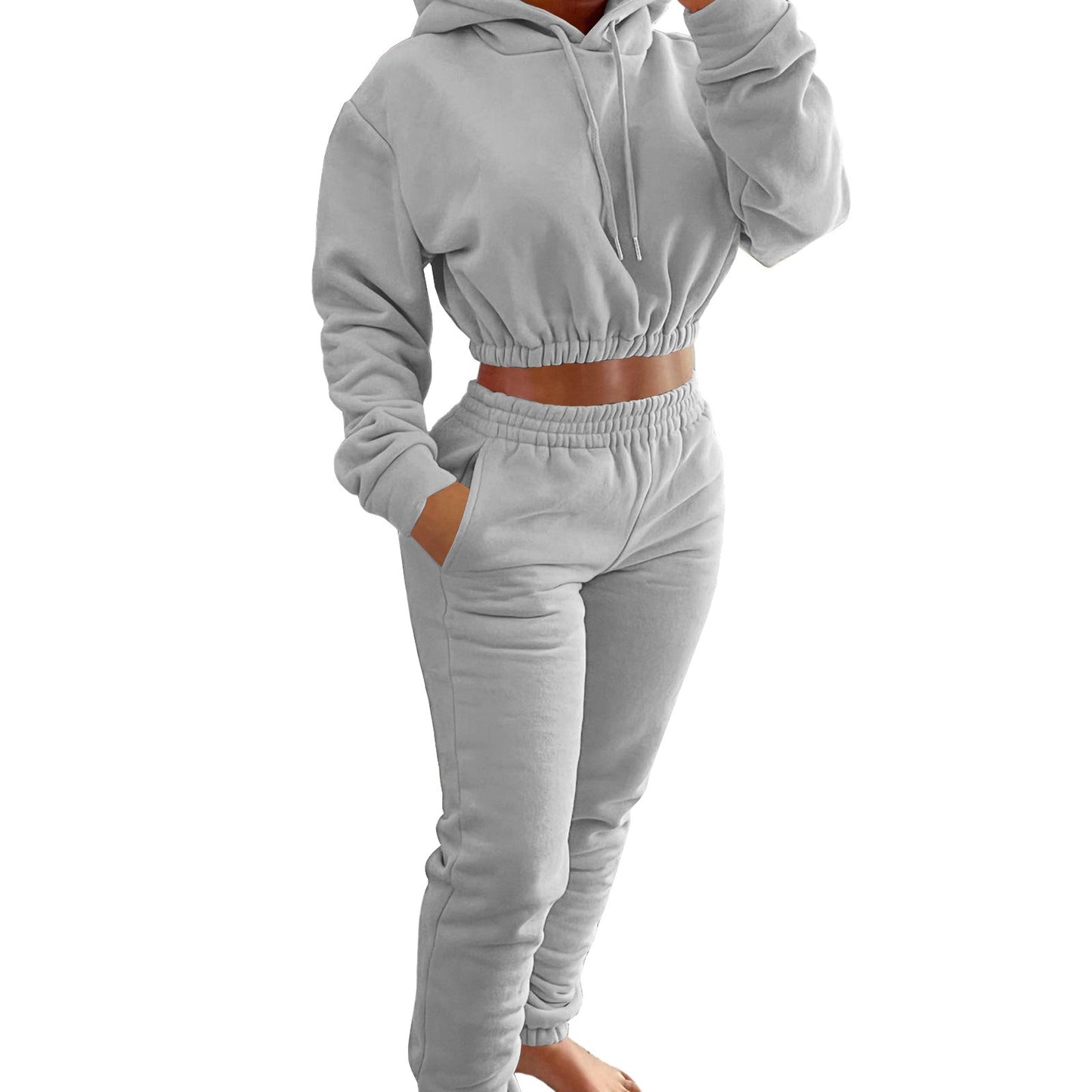 Women's Spring And Winter Plush Sports Casual Suit Hoodie+Jogging Pants Two-Piece Set