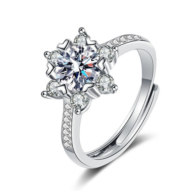 Mozambique 925 sterling silver ring with a female design sense, niche snowflake ring