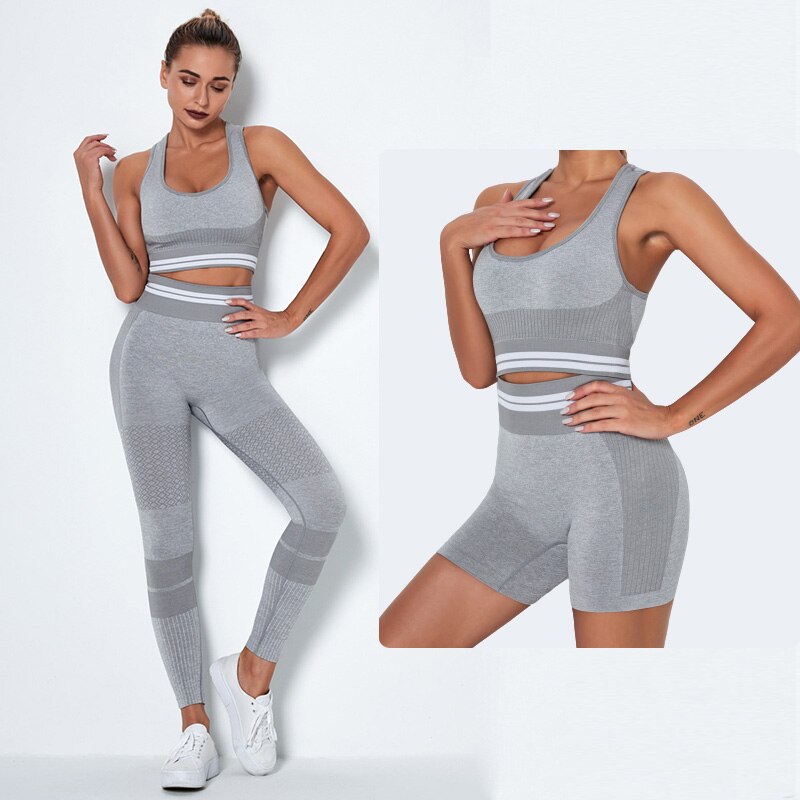 4Pcs Women Vital Seamless Yoga Set Sports Bra+Crop Top Shirts+Shorts+High Waist Leggings Gym Clothing Sports Wear For Women