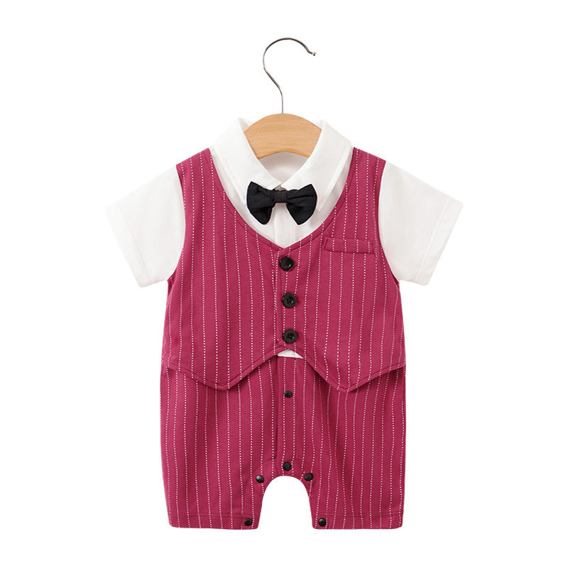 Baby Bodysuit Summer Short Sleeve Baby Full Moon Clothing Newborn Thin Gentleman Ha Clothing Creeper