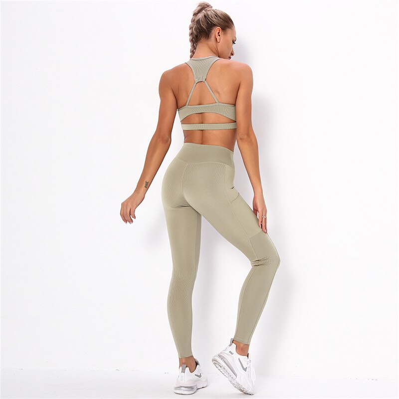 Striped Sports Suits Gym Training Yoga Leggings Sets Women Tracksuits Fitness Outfit Running Workout Sets