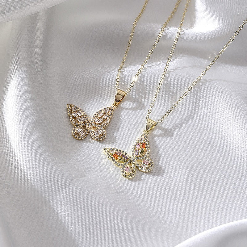 Fashion Copper Inlaid Zircon Butterfly Necklace for Women