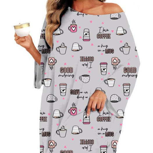 Women's nightgown home clothes T-shirt short sleeved printed pajamas nightgown with pockets