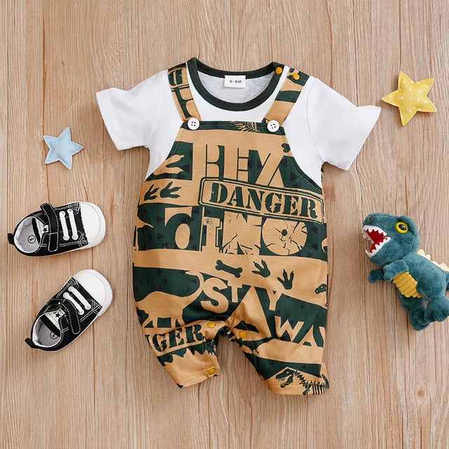 Newborn Baby Clothes Girl Boy dinosaur print Jumpsuit Summer Short Sleeve Romper 0-18M Infant Toddler Pajamas One Piece Outfit