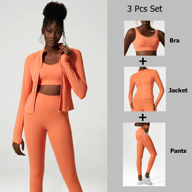 Yoga suit set women's three piece set oversized sports and fitness suit set