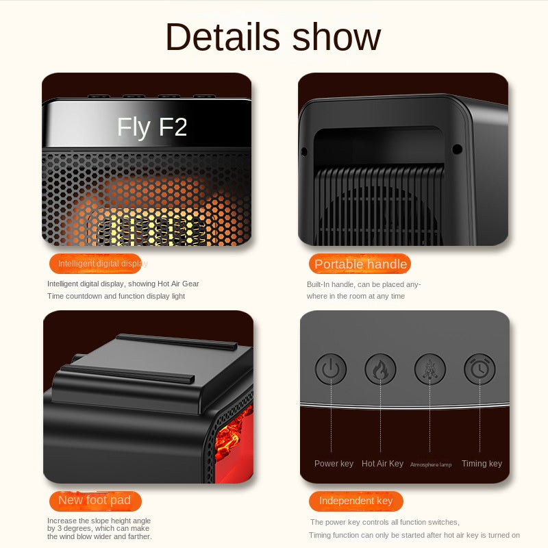 3D dynamic flame heater, household heater, silent and energy-saving PTC speed electric heater