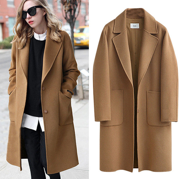 Autumn and winter women's double-sided woolen coat, European and American new long loose woolen coat, women's woolen coat