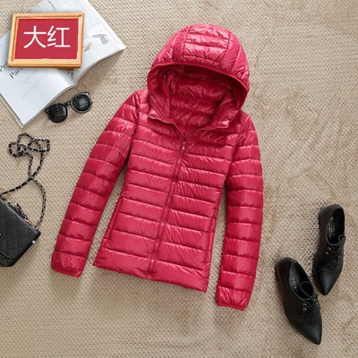 Ultra-light Plus Size Thin Down Jacket Women Autumn Winter Slim Short Hooded Warm White Duck Down Coat Women's Outerwear