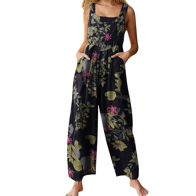 Women’s Jumpsuit Casual Sleeveless Loose Wide Leg Jumpsuit Plus Size Suspender Long Baggy Pants Rompers Overalls With Pockets