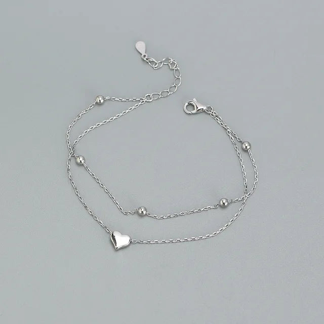 925 Sterling Silver Double Layer Heart-shaped Bracelet  for Women Girl Korean Style Small Fresh Summer Bracelet