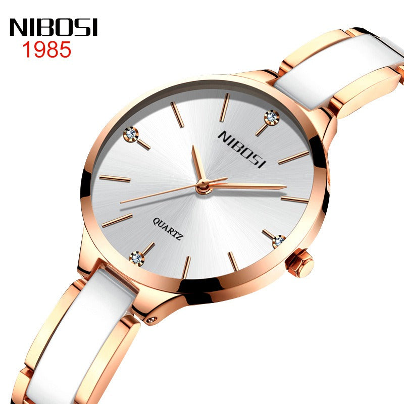 NIBOSI Luxury Ceramic Bracelet Watches Ladies Creative Quartz Watch For Women Female Clock Relogio Feminino Montre Femme 2330