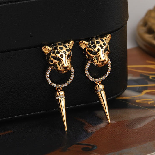 European and American Leopard personality hip-hop trendy gold earrings light luxury atmosphere niche design earrings