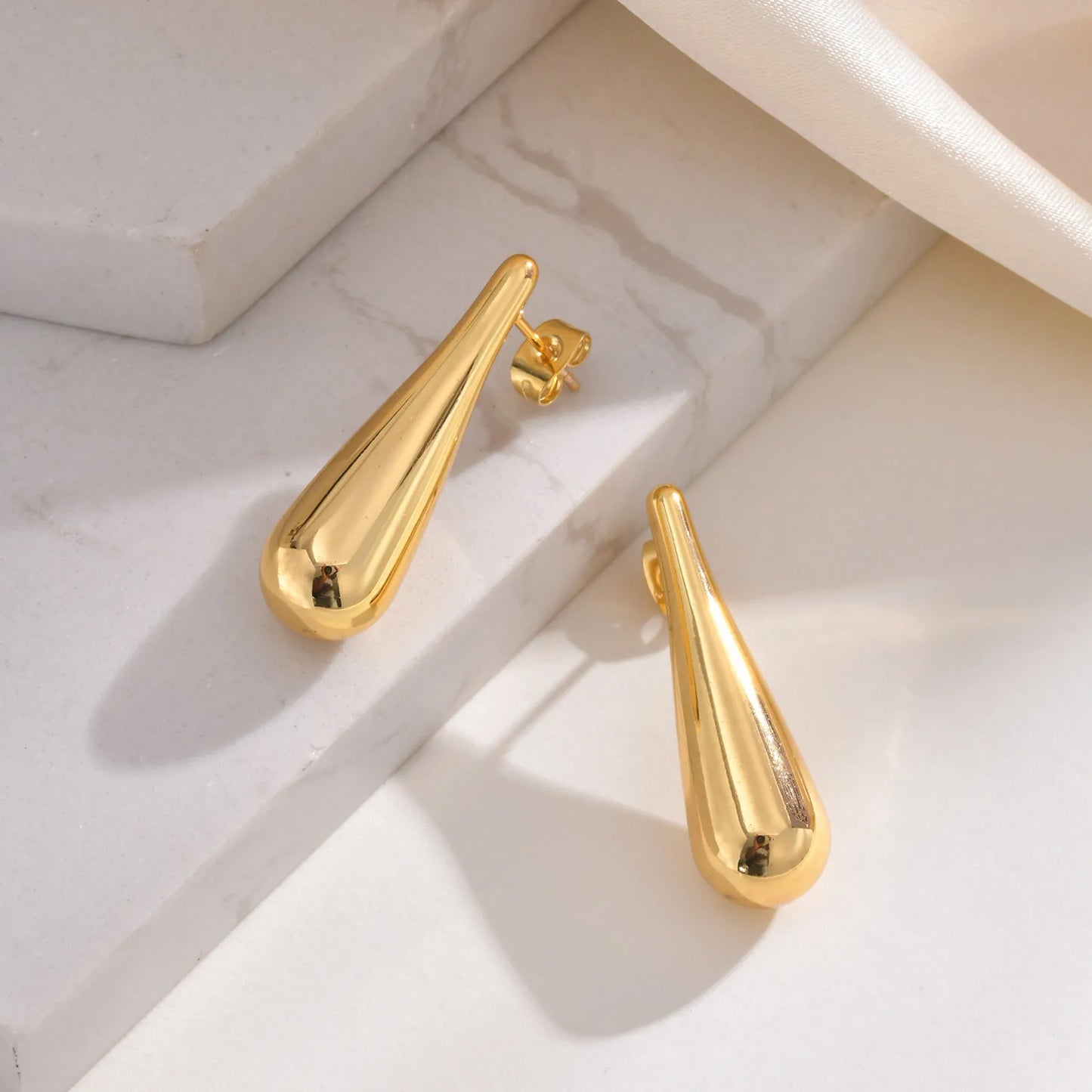 Women Waterdrop Gold Plated Earrings, Simple Stainless Steel Minimalist Fashion Trendy  INS Popular Style