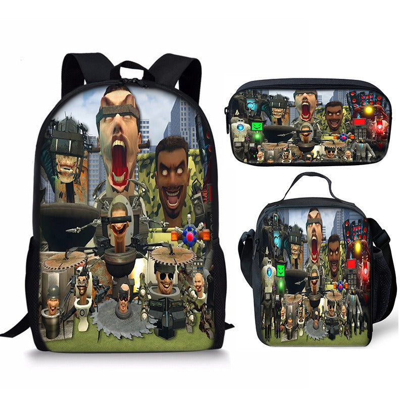 New 3PC-SET Skibidi Toilet Man Backpack Custom Game Peripheral Schoolbags For Primary Secondary School Teenage