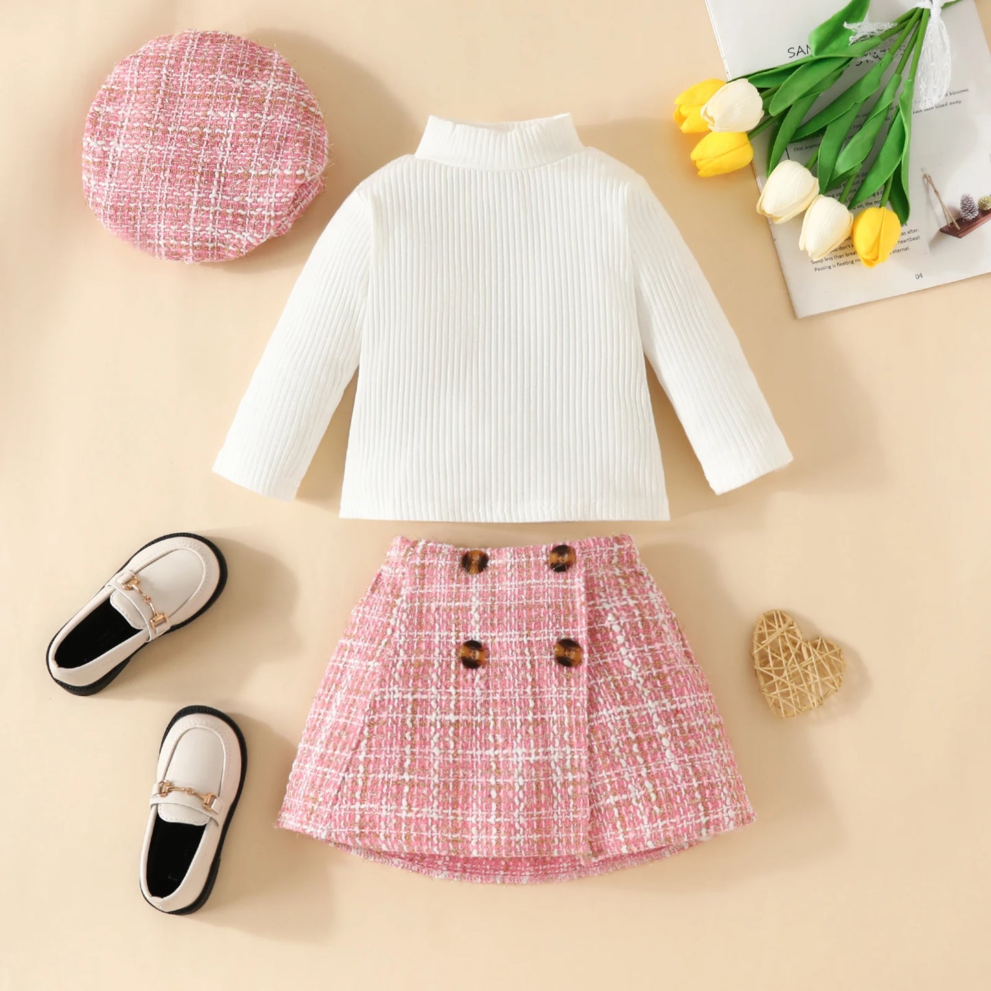 ma&baby 6M-3Y Toddler Infant Newborn Baby Girls Clothes Sets Knit Long Sleeve Tops Plaid Skrits Hat Fall Spring Outfits  D05