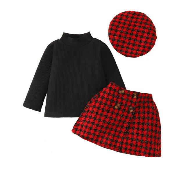 ma&baby 6M-3Y Christmas Newborn Infant Toddler Baby Girl Clothes Sets Knit Long Sleeve Tops Plaid Skirts Hat Xmas Outfits D05