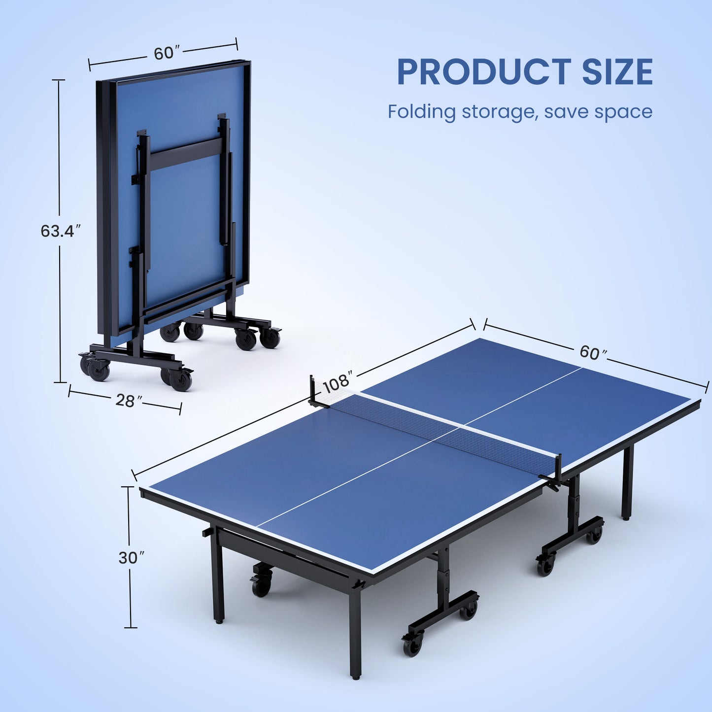 Table tennis 15mm professional MDF indoor table with table tennis net and racket 108 "x 60" x 30“