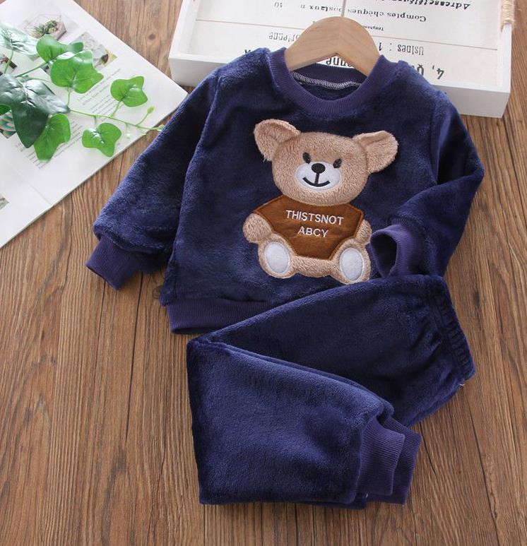 New Autumn Winter Baby Clothes Pajamas Sets Girls Pajamas Children Warm Flannel Fleece Catoon Bear Kids Sleepwear Home Suit 1-6Y