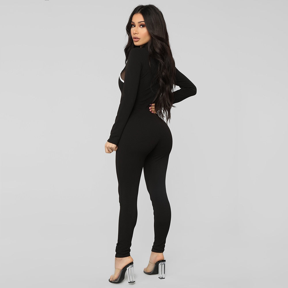 Black Full Sleeve Women Sports Jumpsuit